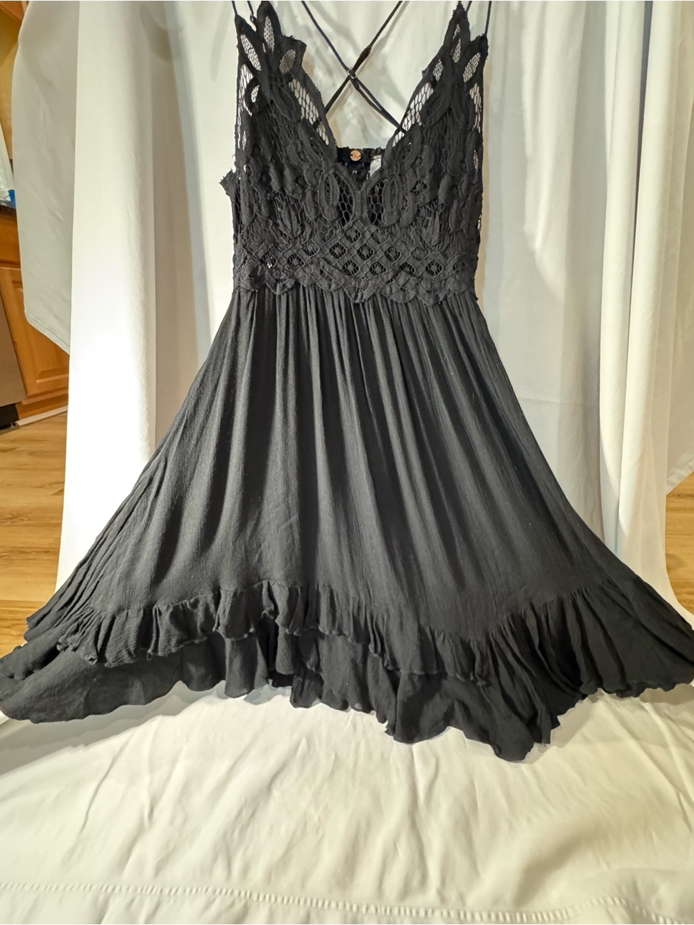 Free People One Black Crochet Bodice Spaghetti Strap Dress Size S